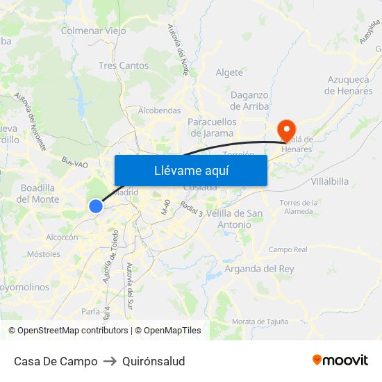 Casa De Campo to Quirónsalud map