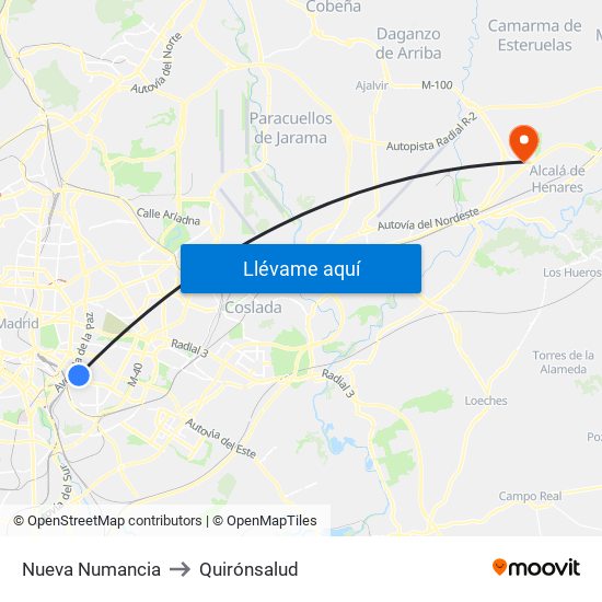 Nueva Numancia to Quirónsalud map