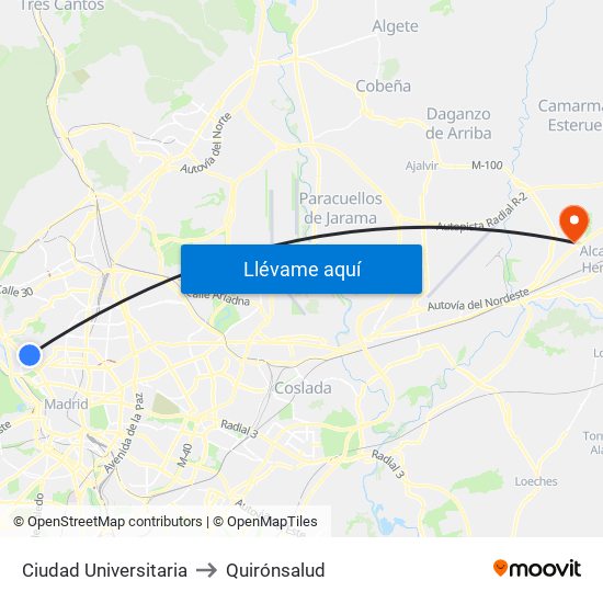 Ciudad Universitaria to Quirónsalud map