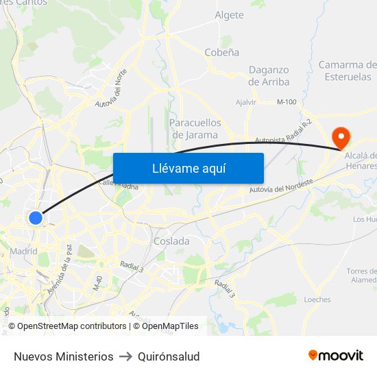 Nuevos Ministerios to Quirónsalud map