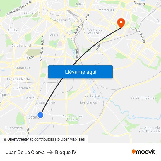 Juan De La Cierva to Bloque IV map