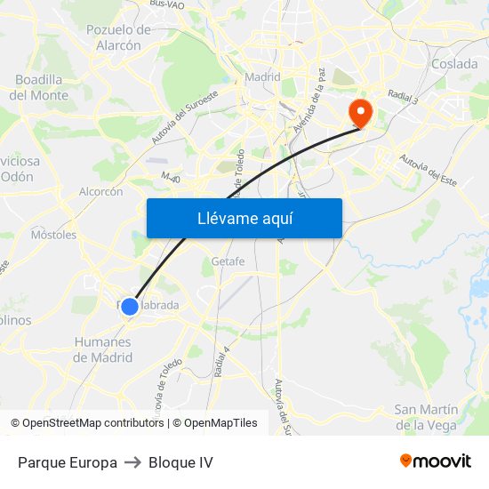 Parque Europa to Bloque IV map
