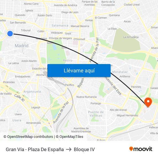 Gran Vía - Plaza De España to Bloque IV map