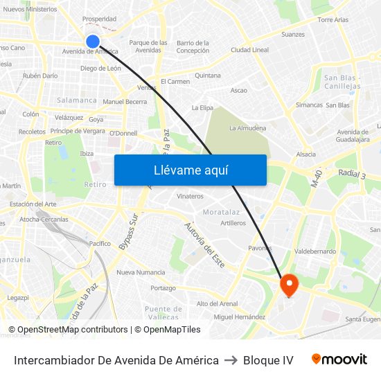 Intercambiador De Avenida De América to Bloque IV map