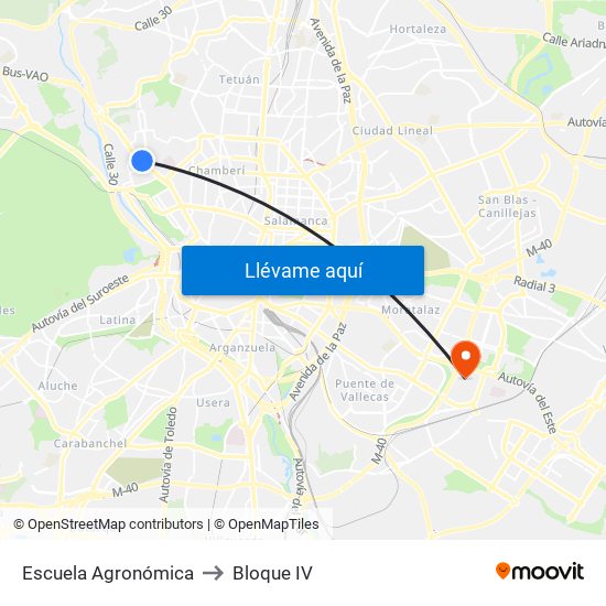 Escuela Agronómica to Bloque IV map