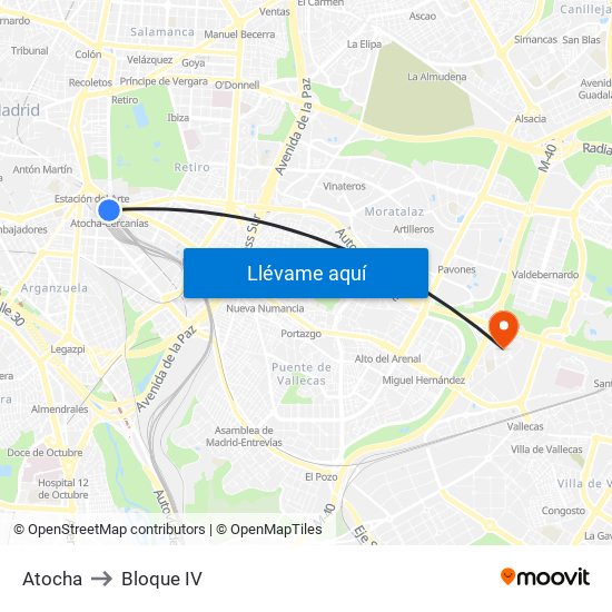 Atocha to Bloque IV map