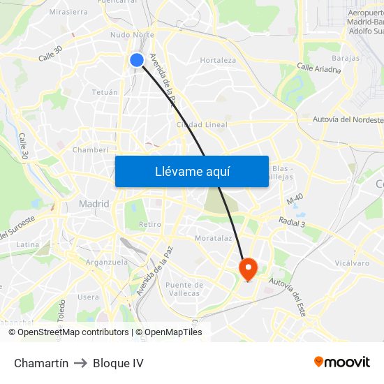 Chamartín to Bloque IV map