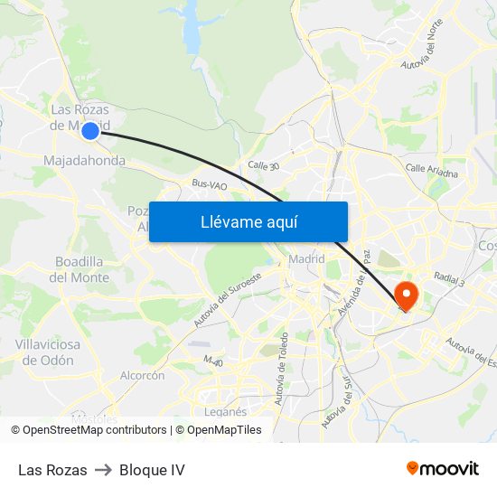 Las Rozas to Bloque IV map