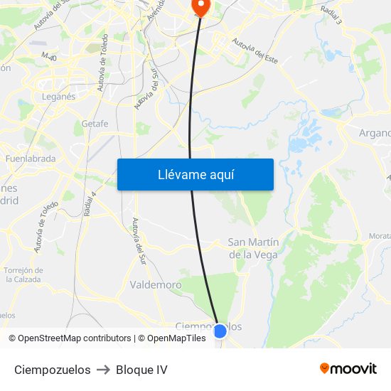 Ciempozuelos to Bloque IV map