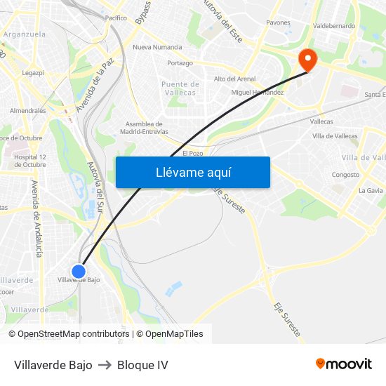 Villaverde Bajo to Bloque IV map