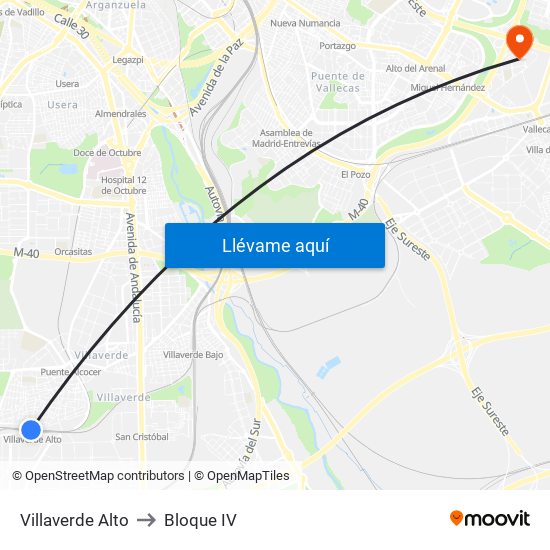 Villaverde Alto to Bloque IV map
