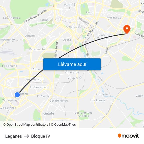 Leganés to Bloque IV map