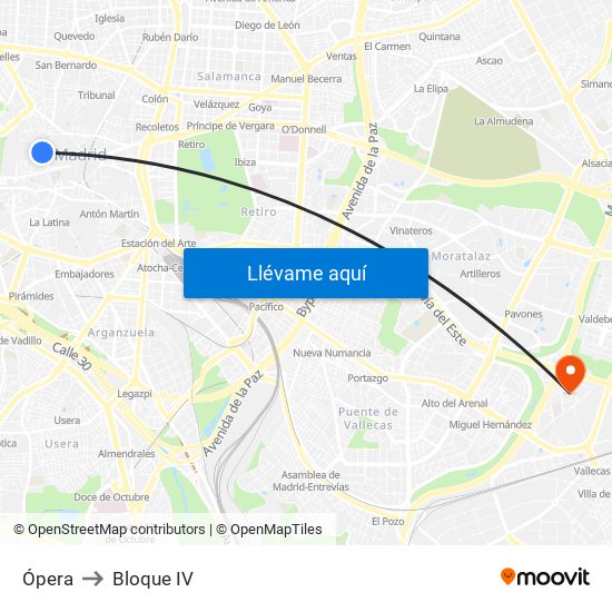 Ópera to Bloque IV map