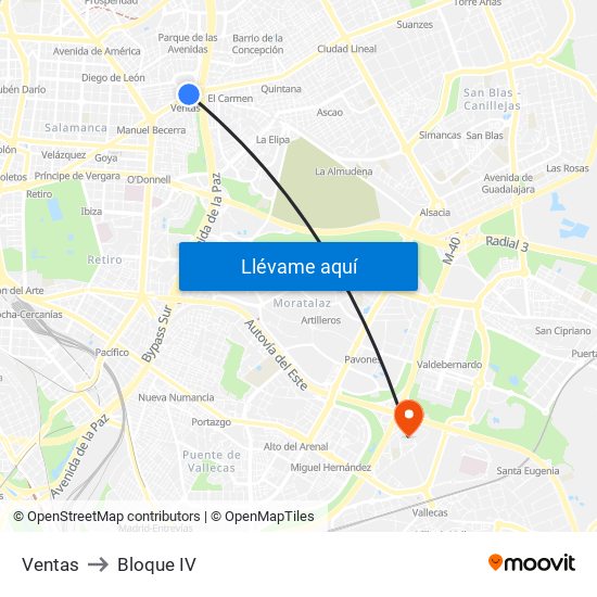 Ventas to Bloque IV map