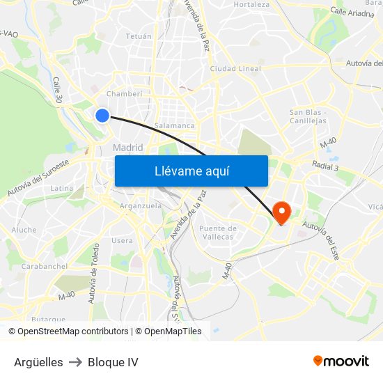 Argüelles to Bloque IV map