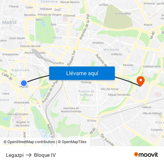 Legazpi to Bloque IV map