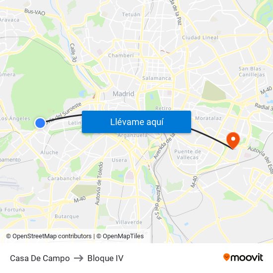 Casa De Campo to Bloque IV map