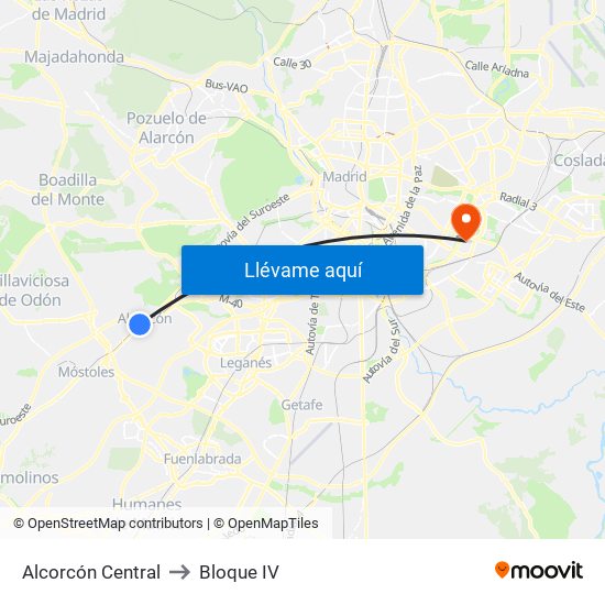 Alcorcón Central to Bloque IV map