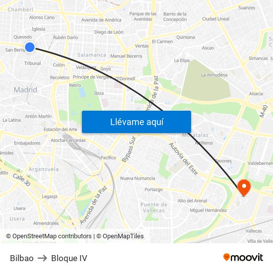 Bilbao to Bloque IV map