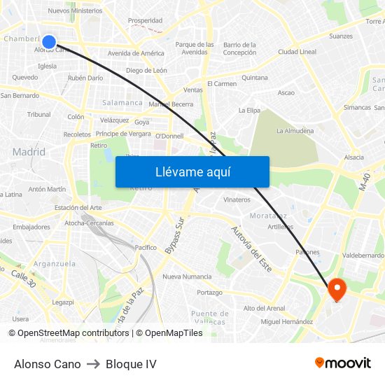 Alonso Cano to Bloque IV map