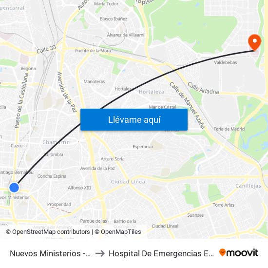 Nuevos Ministerios - Centro Comercial to Hospital De Emergencias Enfermera Isabel Zendal map