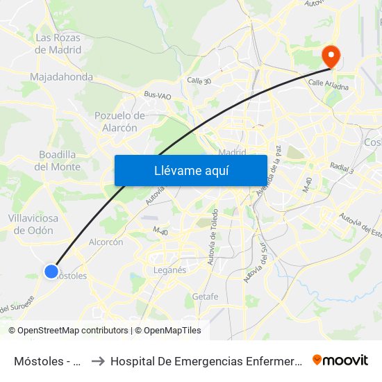 Móstoles - El Soto to Hospital De Emergencias Enfermera Isabel Zendal map