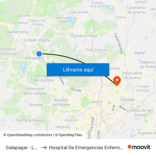 Galapagar - La Navata to Hospital De Emergencias Enfermera Isabel Zendal map