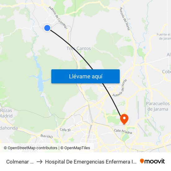 Colmenar Viejo to Hospital De Emergencias Enfermera Isabel Zendal map