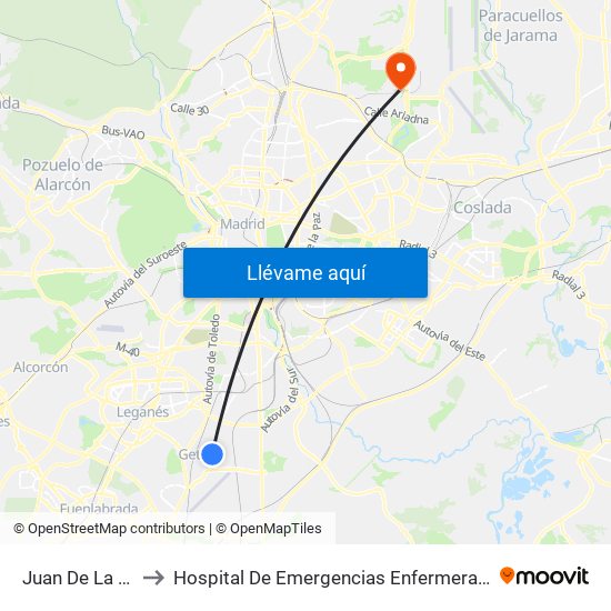 Juan De La Cierva to Hospital De Emergencias Enfermera Isabel Zendal map