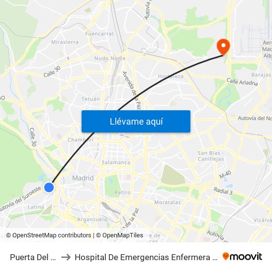 Puerta Del Ángel to Hospital De Emergencias Enfermera Isabel Zendal map