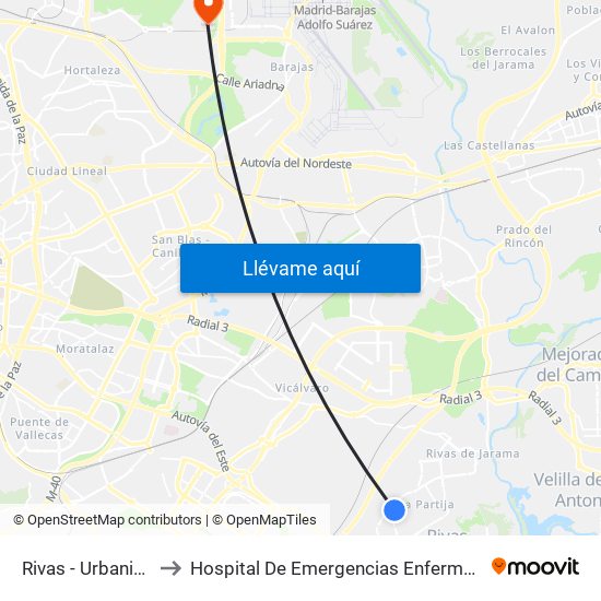 Rivas - Urbanizaciones to Hospital De Emergencias Enfermera Isabel Zendal map