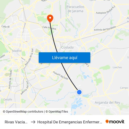 Rivas Vaciamadrid to Hospital De Emergencias Enfermera Isabel Zendal map