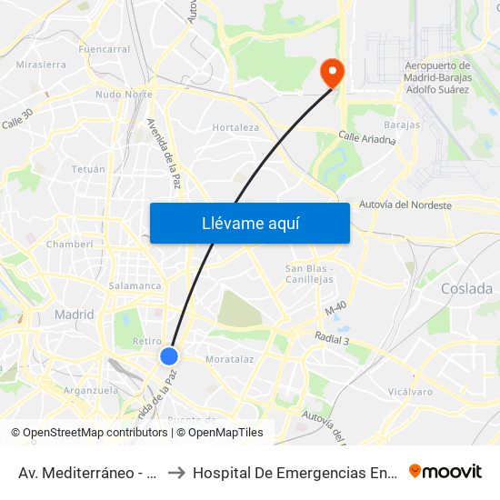 Av. Mediterráneo - Conde De Casal to Hospital De Emergencias Enfermera Isabel Zendal map