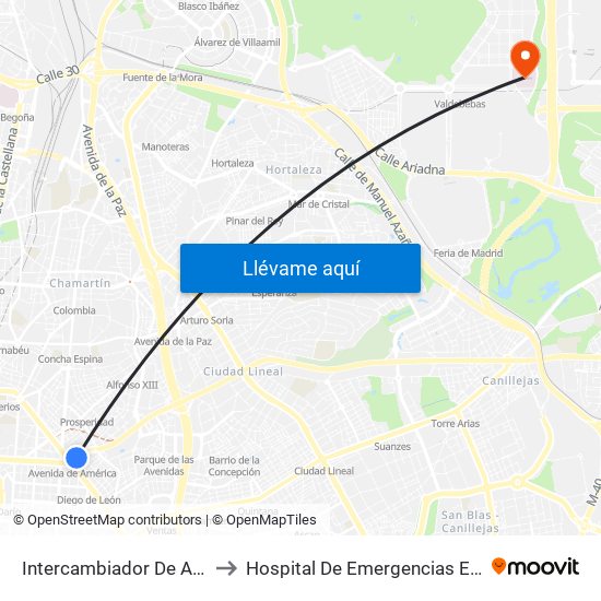 Intercambiador De Avenida De América to Hospital De Emergencias Enfermera Isabel Zendal map