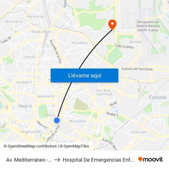 Av. Mediterráneo - Conde Casal to Hospital De Emergencias Enfermera Isabel Zendal map