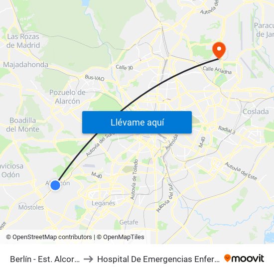 Berlín - Est. Alcorcón Central to Hospital De Emergencias Enfermera Isabel Zendal map