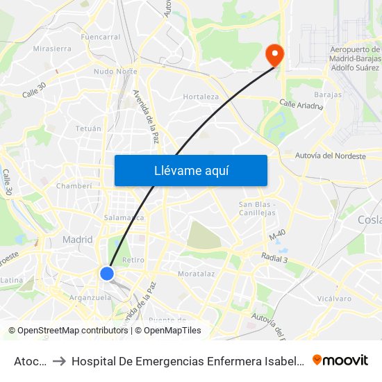 Atocha to Hospital De Emergencias Enfermera Isabel Zendal map