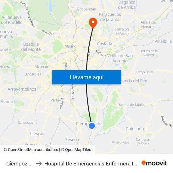 Ciempozuelos to Hospital De Emergencias Enfermera Isabel Zendal map