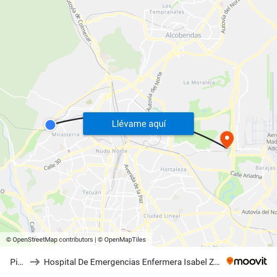 Pitis to Hospital De Emergencias Enfermera Isabel Zendal map