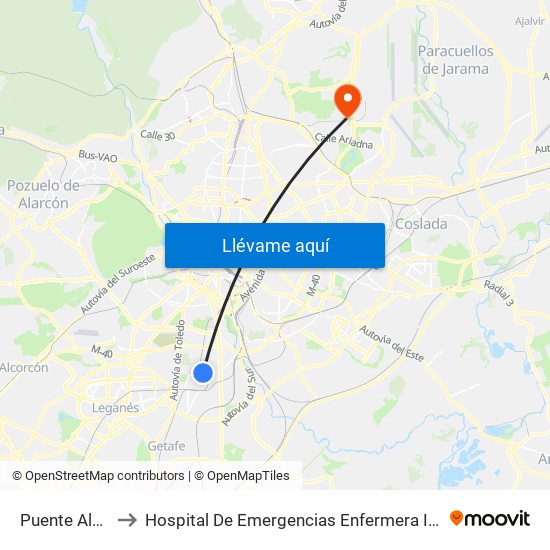 Puente Alcocer to Hospital De Emergencias Enfermera Isabel Zendal map