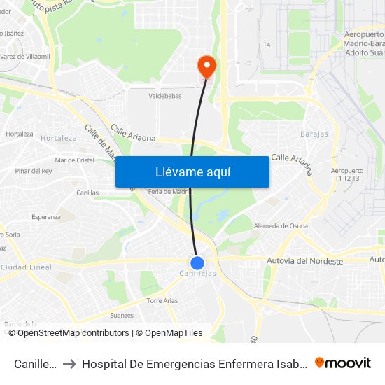 Canillejas to Hospital De Emergencias Enfermera Isabel Zendal map
