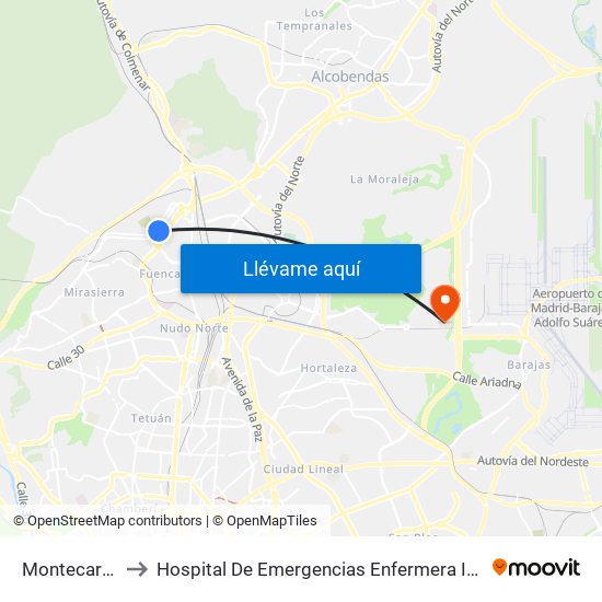 Montecarmelo to Hospital De Emergencias Enfermera Isabel Zendal map