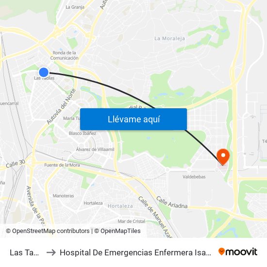 Las Tablas to Hospital De Emergencias Enfermera Isabel Zendal map