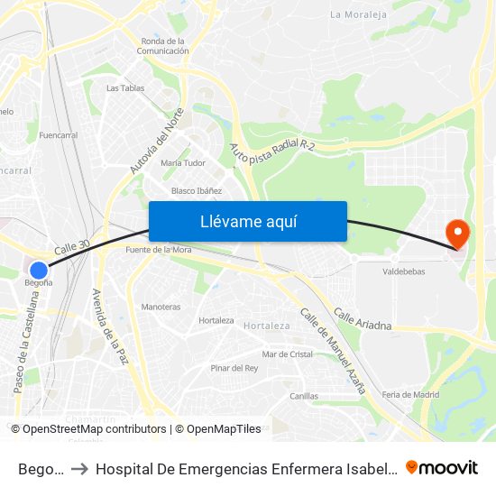 Begoña to Hospital De Emergencias Enfermera Isabel Zendal map