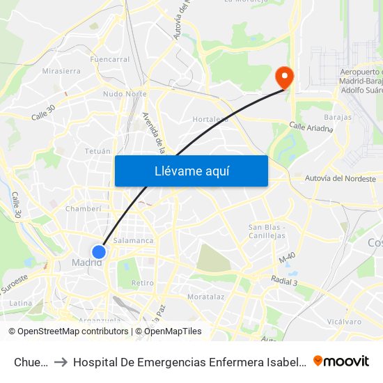 Chueca to Hospital De Emergencias Enfermera Isabel Zendal map
