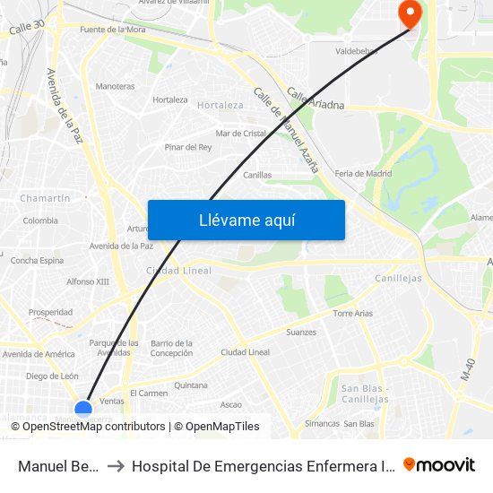 Manuel Becerra to Hospital De Emergencias Enfermera Isabel Zendal map