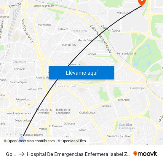 Goya to Hospital De Emergencias Enfermera Isabel Zendal map