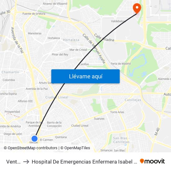 Ventas to Hospital De Emergencias Enfermera Isabel Zendal map
