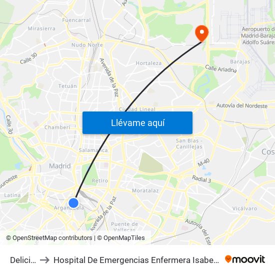 Delicias to Hospital De Emergencias Enfermera Isabel Zendal map