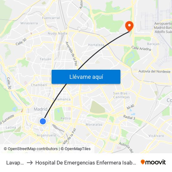Lavapiés to Hospital De Emergencias Enfermera Isabel Zendal map